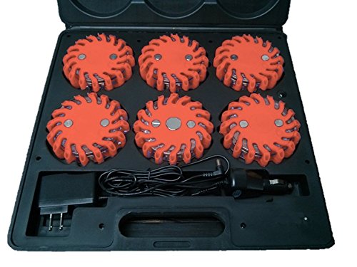 RPF16LM6 CASE OF 6 RED RECHARGEABLE 9-FUNCTIONS PORTABLE 16 LED POWER FLARE POWER-MARKERS ROADSIDE EMERGENCY MAGNETIC - color: RED