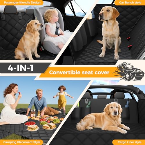 Dog Car Seat Cover for Back Seat,100% Waterproof Scratch Proof Nonslip Seat Cover,600D Heavy Duty Scratch Soft Dog Hammock for Car for Cars Trucks and SUVs（allblack