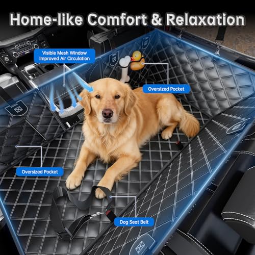 RYNVALE [2026 Upgraded] Hard Bottom Car Seat Cover for Dogs, 600lbs Heavy Duty Back Seat Extender, Waterproof Dog Car Hammock with Detachable Mat, Fits Full Size SUV & Trucks, 2-4 Large Dogs, XL - size: X-Large