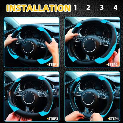 Blue Steering Wheel Cover Microfiber Leather Sporty Car Accessories for Men and Women,Breathable Non-Slip Universal Fit 14 1/2-15 Inch(Black and Blue) - color: Black+Blue