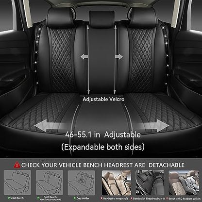 CAR PASS Bling Diamond Back Seat Covers, Nappa Leather Rear Seat Bench Cushion Waterproof Breathable Back Row Protector Universal Fit Car Sedan SUV Pickup Truck Shining Rhinestone Sparkle, Black - color: Black Diamond Rear, size: Back Rear Seats
