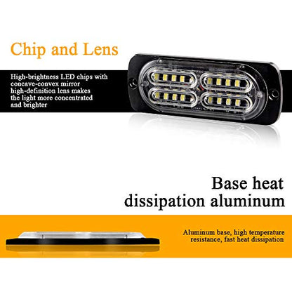 12-24V 20-LED Super Bright Emergency Strobe Warning Caution Hazard Construction Waterproof Flashing Strobe LED Light Bar Surface Mount for Car Truck SUV Van (White) - color: White