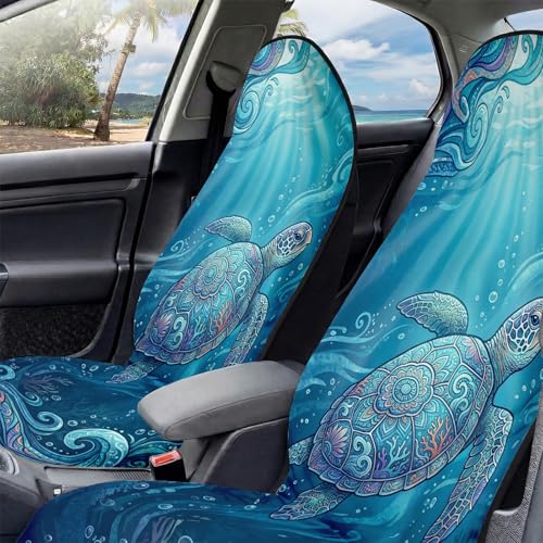 2 Pack Car Seat Towel Covers, Sweat-Proof Microfiber Seat Protectors for Gym, Running, Beach & Workout, Breathable Quick-Dry, Machine Washable, Ocean Sea Turtle Print, Universal Fit - color: Ocean Sea Turtle