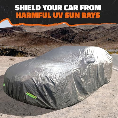 Mockins 190"x75"x60" Sedan Car Cover with Zipper Door | 190T Polyester Soft Indoor & Outdoor Weatherproof Car Covers for Automobiles | Full Exterior Covers for Snow, Frost, UV, Light Rain & Foliage - size: Sedan - Medium - 190" X 75" X 60" With Zipper Doo