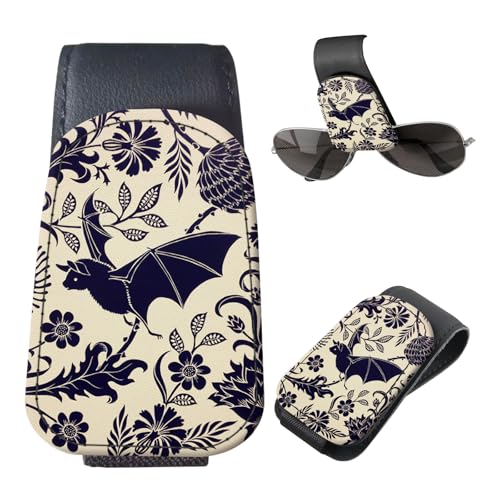Sunglasses Holder for Car Visor, PU Leather Glasses Clip Organizer, Cute Magnetic Eyeglass Holder for Vehicle Sun Visor, Car Interior Accessory for Women & Men Purple Purple Bat - color: Purple Purple Bat