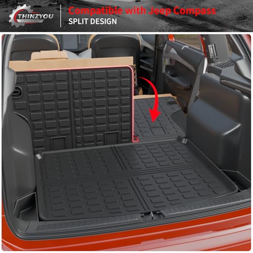 Cargo Mat Compatible with 2017-2025 2026 Jeep Compass Trunk Mat Cargo Liner TPE All Weather Back Seat Cover Protector 2024 Compass Accessories (Trunk Mat+Backrest Mats) - style: For Jeep Compass | 2017-2026