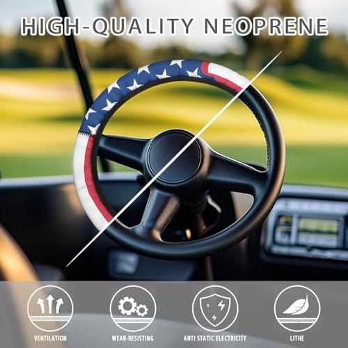 4th of July Steering Wheel Cover Protector Golf Cart Steering Wheel Anti-Slip Club Car Precedent Golf Cart Steering Wheel Cover Odorless Auto Steering Wheel Wrap for Winter - color: 4th of July Print