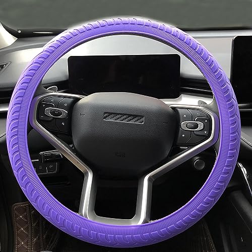 Universal Purple Steering Wheel Cover：13.5 to 15 Inches Stretchable Silicone Anti Skid Steering Wheel Protector Fit for Most Car Models Including Round D Shape or Special Shape - color: Purple
