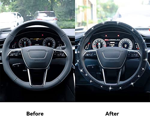 Bling Steering Wheel Cover, Rhinestone Steering Wheel Cover with Crystal Diamond for Women, Sparkling Car Wheel Protector Universal Fit 14-15 inches - Black - color: black
