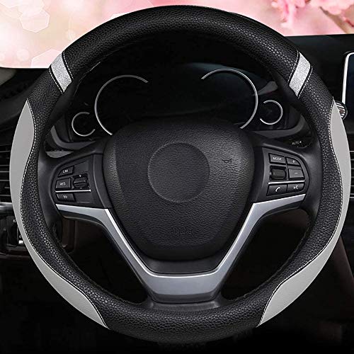 Steering Wheel Cover for Men Women Leather Universal Steering Wheel Covers for Car 15inch (Gray) - color: Premium Grey