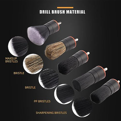 SPTA Drill Brush Attachment, 5 Pcs Mixed Hair Drill Brush Head Set, Auto Detail Set, Replacement Car Detail for Cleaning Interior or Exterior, Used on Electric, Electric Driver