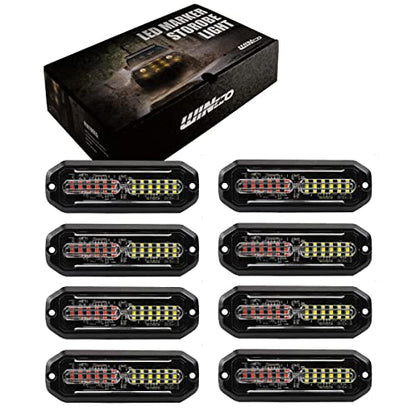 WINECO Amber/White LED Strobe Lights Kit - 8pcs 12-LED Flashing Emergency Warning Lights for Trucks, Cars and Vehicles - color: Amber White