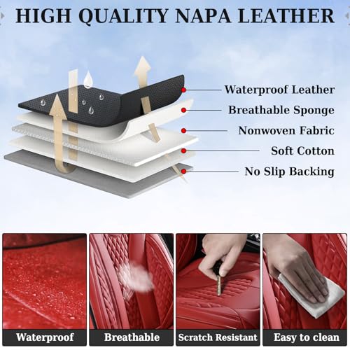 Coverado Car Seat Covers, Rear Car Seat Cover, 3-Pieces Leather Seat Cover, Red Car Seat Cushion, Luxury Seat Cover Seat Protector Universal Fit Most Cars - color: Red, size: Back Seat Cover