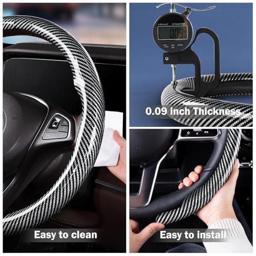 Car Steering Wheel Cover Carbon Fiber Snap On Steering Wheel Accessories Wrap 14.5-15 inch Universal Grip Anti-Skid Protector, Glossy Silver - color: Glossy Silver
