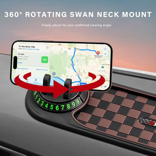 Sun Walker Multifunction Car Anti-Slip Mat, 3-in-1 Dashboard Pad Rotatable Phone Holder with Temporary Parking Number, Large Car Storage Mat Phone Mount for Phones Sunglasses Keys (Black & Brown) - color: Black & Brown