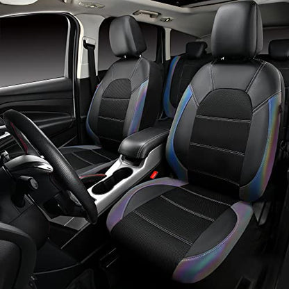 CAR PASS Leather seat Covers,Automotive Universal Sport car seat Cover Super 5mm Composite Sponge Inside,Airbag Compatible fits Most SUVs, Trucks,and Vans (Full Set,Chameleon Iridescent Reflective) - color: Black Chameleon Iridescent, size: Full Set