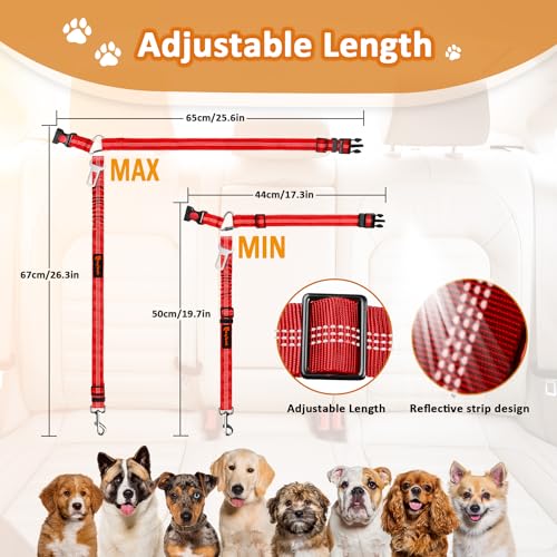 Removable Dog Seat Belt Harness for Car, 3 in 1 Pet Dog Car Seatbelt Leash, Retractable Restraint Secures to Vehicle Headrest & Adjustable Reflective Bungee Dog Seatbelt Tether, Red - color: 2PCS Red