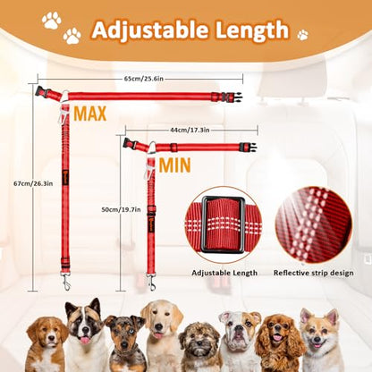 Removable Dog Seat Belt Harness for Car, 3 in 1 Pet Dog Car Seatbelt Leash, Retractable Restraint Secures to Vehicle Headrest & Adjustable Reflective Bungee Dog Seatbelt Tether, Red - color: 2PCS Red