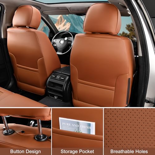 TIEHESYT Car Seat Covers Full Set, Breathable Leather Automotive Front and Rear Seat Covers & Headrest for Reduce The Driving Fatigue, Compatible with Most Vehicles, Cars (Brown, Front Pair and Rear) - color: Mature Brown, size: Front Pair and Rear