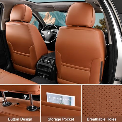 TIEHESYT Car Seat Covers Full Set, Breathable Leather Automotive Front and Rear Seat Covers & Headrest for Reduce The Driving Fatigue, Compatible with Most Vehicles, Cars (Brown, Front Pair and Rear) - color: Mature Brown, size: Front Pair and Rear
