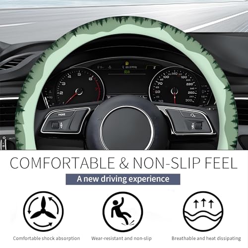 Steering Wheel Covers for Car, Truck, and SUV, Cute Non-Slip Breathable Elastic Steering Wheel, Car Accessories, Universal 15 Inch Leather Cover for Men Women Mountain Landscape - color: Mountain Landscape