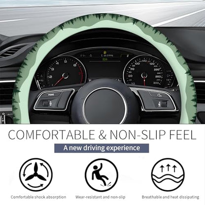 Steering Wheel Covers for Car, Truck, and SUV, Cute Non-Slip Breathable Elastic Steering Wheel, Car Accessories, Universal 15 Inch Leather Cover for Men Women Mountain Landscape - color: Mountain Landscape