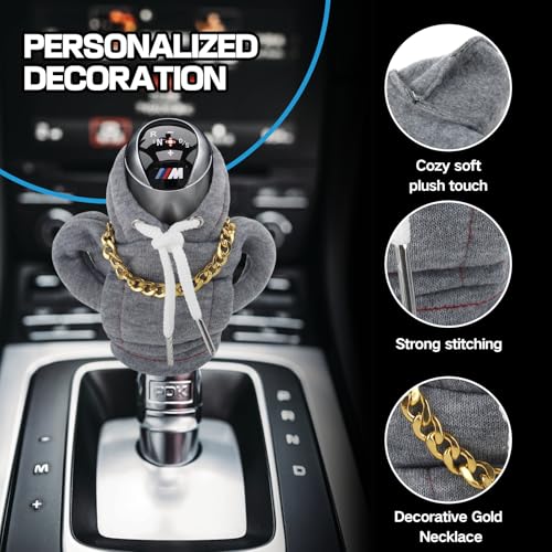 Funny Gear Shift Hoodie Cover, Car Shifter Knob Sweatshirt, Universal Stick Shift Cover for Car Gear Handle - color: Grey