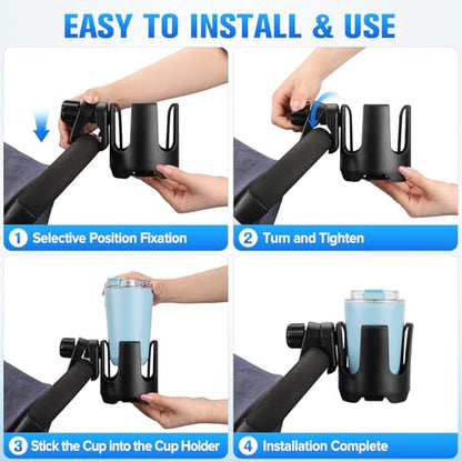 Universal Stroller Cup Holder, 360° Rotation Large Caliber Adjustable Cup Holder for Walker, Wheelchair, Bike, Scooter, Fits Most Cup, Black