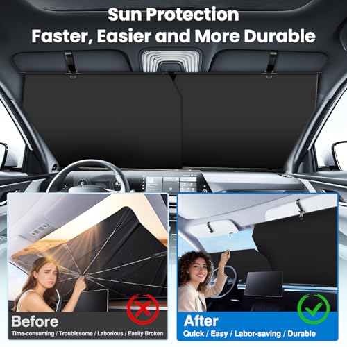 2026 Auto Retractable Sun Shade for Car Windshield - Adjustable Automatic Front Window Sunshade for UV & Heat Protection - Universal Fit for Outdoor Camping & Daily Parking (Not Fit Dashboard Bulge)