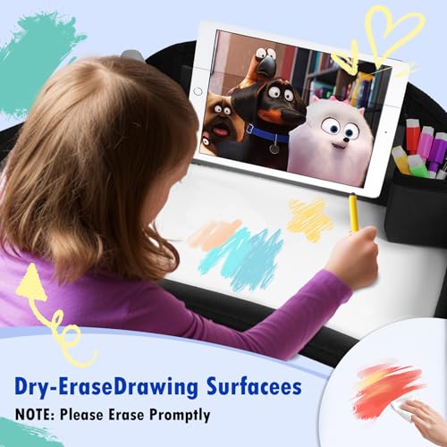 Kids Travel Tray for Toddler Car Seat, Lap Tray for Girl Activities with Dry Erase Board & Cooler Cup Holder, Road Trip Essentials Accessories with No-Drop Large Tablet iPad Holder Stand,2Pc Black - color: Black-2PCS