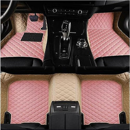 Custom Luxury Leather Car Floor Mats Upgrade Your Car's Interior All-Weather Protection for Cars, SUVs, Trucks Compatible with Automotive Mats (Beige+Pink) - color: Beige+Pink