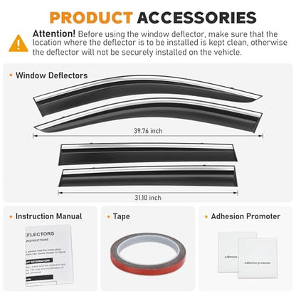 Shatterproof Taped-On Window Deflectors for Jeep Cherokee 2014-2023 with Chrome Trim, Rain Guards, Window Visors for Car, Vent Deflector, 4pcs - size: For 2014-2023 Cherokee
