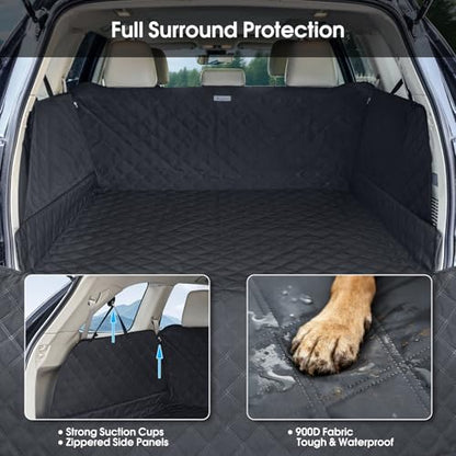ALLANSING SUV Cargo Liner for Dogs - Heavy-Duty 900D Oxford Waterproof Pet Cargo Protector with 3-Sided Zippered All-Round Protection & TPU Suction Cups, Fits Midsize & Large SUVs and Minivans - size: Large