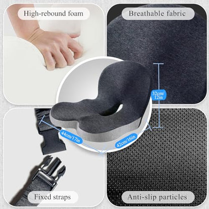 Ergonomic Seat Cushion with Adjustable Strap, Memory Foam Office Chair Seat Cushion with L-Shaped Design, Car Seat Cushion Fits for Truck Driver Semi Truck, Gaming Chair, Desk, Light&Dark Gray - color: Dark Gray+light Gray