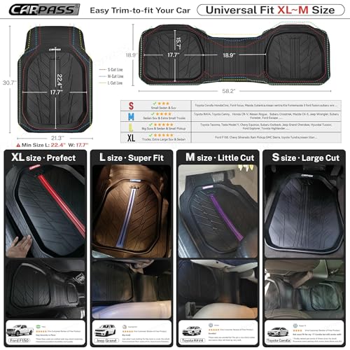 CAR PASS 3 Row Heavy Duty Rubber Car Mats, Deep-Dish All-Weather Floor Mats for 7 Seats 8 Seater 2nd & 3rd, Waterproof Universal Trim to Fit Liner Van,SUV,MPV,7 Passengers Vehicle,(Black 3 Row) - color: Black 3 Row