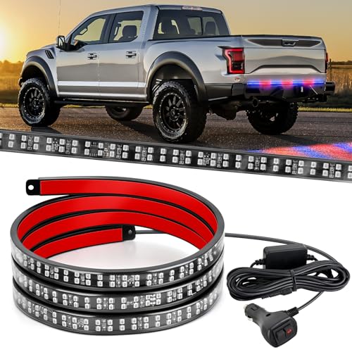 Nilight 60 Inch Truck Tailgate Strobe Light Strip Tail Emergency Bar Rear Window Warning Lamp Ultra-Bright Double Row 360 LED for Pickup Trailers Construction Vehicles Car SUV, Red Blue - color: 60" Tailgte Strobe Red Blue