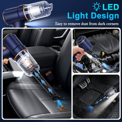 KMM Handheld Car Vacuum Cleaner, 9000Pa Vacuum Cleaner and Air Duster, 120W High Power Hand Held Vacuum with LED Light and Multi-Nozzles for Car, Home, Office, Pet - color: Blue