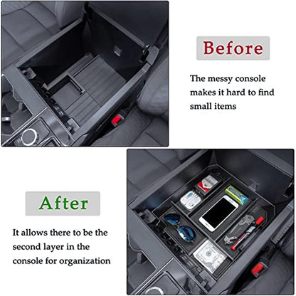 JDMCAR Center Console Organizer Compatible with 2022-2025 2026 Toyota Tundra Accessories and 2023-2026 toyota sequoia Armrest Secondary Storage Box ABS Material with Non-Slip Mats (Black Trim) - color: black