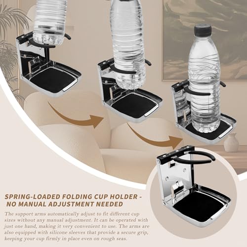 Folding Boat Cup Holder,304 Stainless Steel Cup Holder Adjustable with Shockproof & Silent Design,Universal for Car/Boat/RV/Yacht/Truck - color: 2 Pack