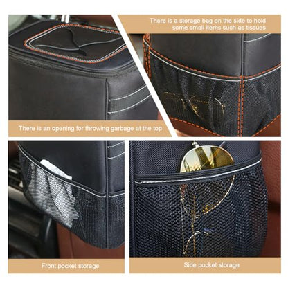 Car Trash Can with Lid, Rear Seat Suspension Car Bin, Collapsible Multipurpose Automotive Trash cans, Leakproof Waterproof Automotive Organizer and Storage Bag, for Sedan Truck SUV (Black)