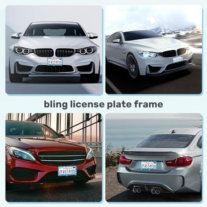 QUANQIUFEI 2 Pack Bling License Plate Frames, Sparkly Rhinestone Diamond Car License Plate Cover for Women, Stainless Steel Car Accessories with Glitter Crystal Caps (Blue Zircon) - color: Blue Zircon