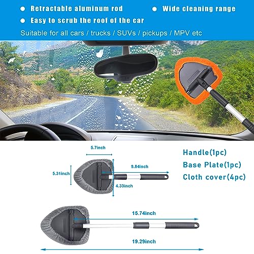 Ziciner Car Windshield Cleaner, Microfiber Auto Cleaning Wiper with Aluminum Extendable Handle and 2 Washable Reusable Cloth Pad Head, Universal Vehicle Interior Exterior Cleaner Kit (Orange-Triangle) - size: Orange-triangle