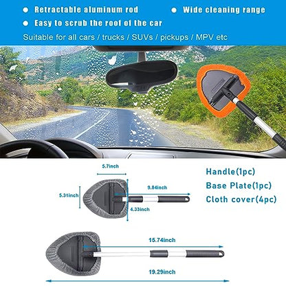 Ziciner Car Windshield Cleaner, Microfiber Auto Cleaning Wiper with Aluminum Extendable Handle and 2 Washable Reusable Cloth Pad Head, Universal Vehicle Interior Exterior Cleaner Kit (Orange-Triangle) - size: Orange-triangle