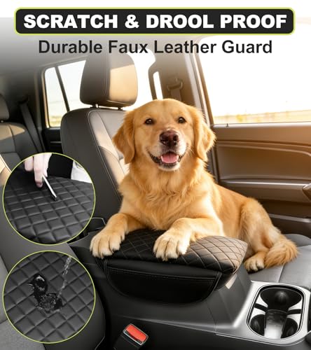 Armrest Cover for Chevy Colorado GMC Canyon 2023 2024 2025 2026 Center Console Pad Accessories Arm Rest Lid with Pockets, Black Faux Leather
