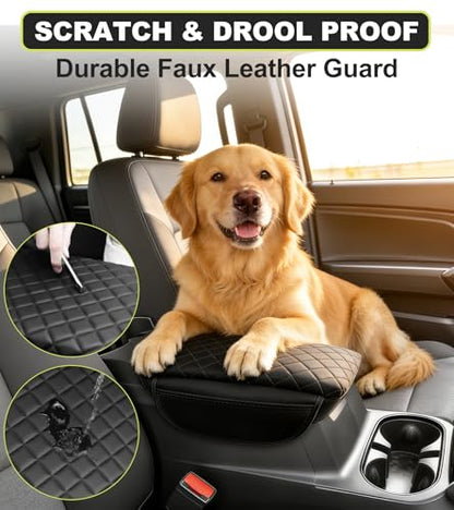 Armrest Cover for Chevy Colorado GMC Canyon 2023 2024 2025 2026 Center Console Pad Accessories Arm Rest Lid with Pockets, Black Faux Leather