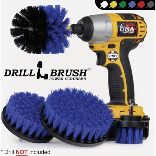 Drillbrush Boat Hull Cleaner Set/Swimming Pool Accessories - Cleaning Drill Brushes for Vinyl Liners - Hot Tubs and Spas Cleaning Brush Kit - Pool Cover Scrubber - Rotary Brushes for Walls and Deck - color: Blue