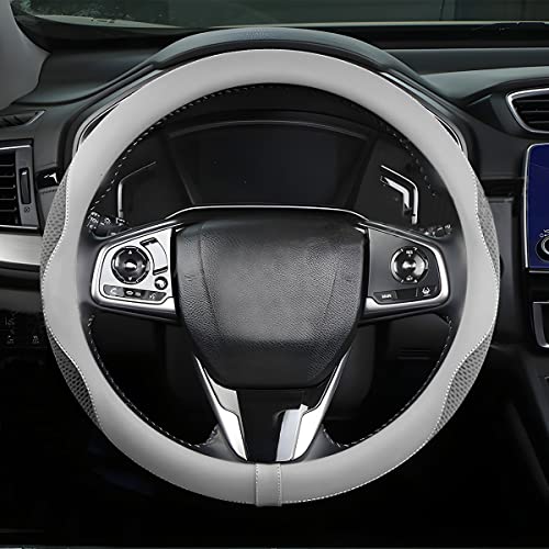 Car Steering Wheel Cover, Microfiber Breathable Ice Silk Leather Steering Wheel Cover Soft Anti-Slip Safety, 15inch Four Season Universal Fits for Most Truck,SUV,Cars (Gray) - color: Gray