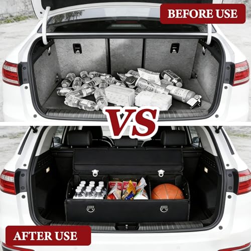 Car Organizers for Trunk for Suv Sedan, Leather Storage Box,Collapsible and Adjustable Black 14.9" L*12.2" W*11.8" H (29.5" L*12.2" W*11.8" H) - size: 29.5"L*12.2"W*11.8" H