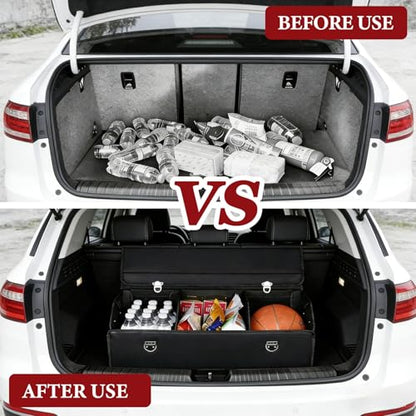 Car Organizers for Trunk for Suv Sedan, Leather Storage Box,Collapsible and Adjustable Black 14.9" L*12.2" W*11.8" H (29.5" L*12.2" W*11.8" H) - size: 29.5"L*12.2"W*11.8" H