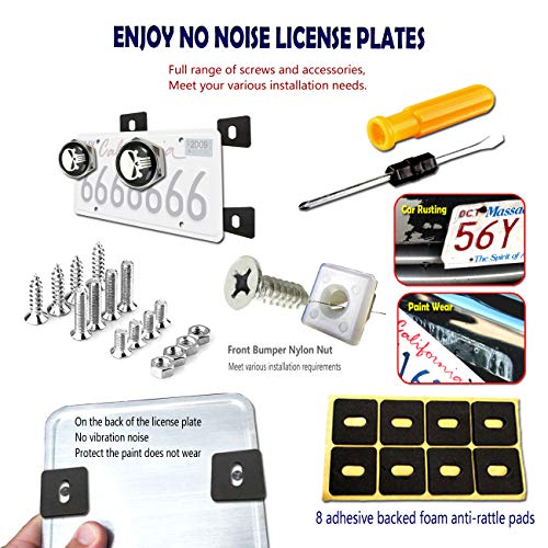 Aootf License Plate Screw Bolt Caps- Logo Billet Metal Car License Plate Bolts Frame Screw Cover with Black Skull Sticker, License Plate Frame Security Fastener Kit with Anti-Rattle Foam Pads - color: Skull Screws